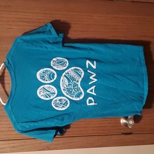 Size S Teal and White Design Paw Print PAWZ Shirt